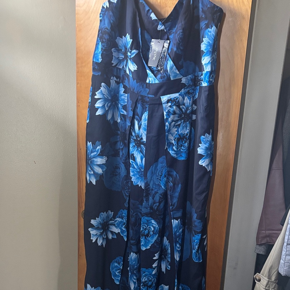Floral Blue Sleeveless Romper